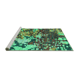 Sideview of Machine Washable Abstract Turquoise Contemporary Area Rugs, wshcon1039turq