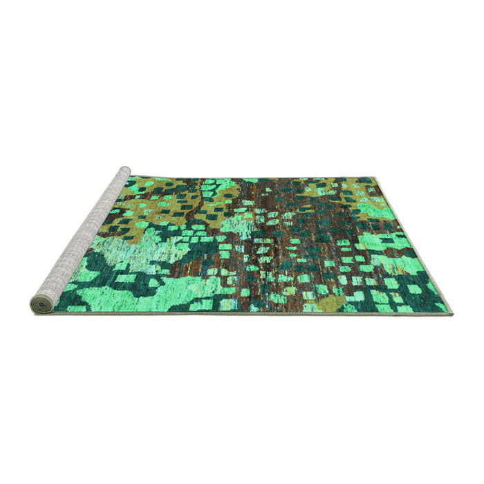 Sideview of Machine Washable Abstract Turquoise Contemporary Area Rugs, wshcon1039turq