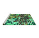 Sideview of Machine Washable Abstract Turquoise Contemporary Area Rugs, wshcon1039turq