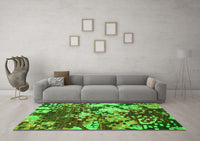 Machine Washable Abstract Green Contemporary Rug, wshcon1039grn