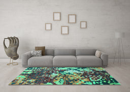 Machine Washable Abstract Light Blue Contemporary Rug in a Living Room, wshcon1039lblu