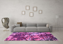 Machine Washable Abstract Purple Contemporary Area Rugs in a Living Room, wshcon1039pur