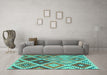 Machine Washable Southwestern Turquoise Country Area Rugs in a Living Room,, wshcon1040turq