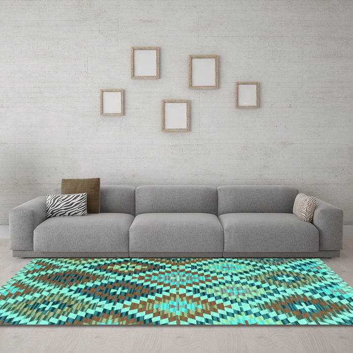 Machine Washable Southwestern Turquoise Country Area Rugs in a Living Room,, wshcon1040turq
