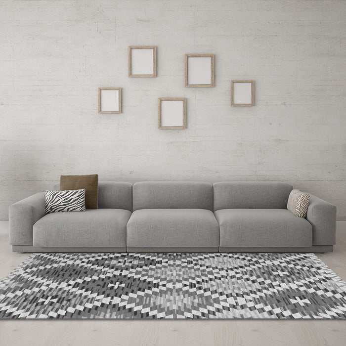 Machine Washable Southwestern Gray Country Rug in a Living Room,, wshcon1040gry