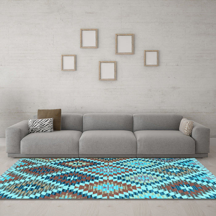Machine Washable Southwestern Light Blue Country Rug in a Living Room, wshcon1040lblu