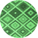 Round Machine Washable Southwestern Emerald Green Country Area Rugs, wshcon1040emgrn