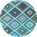 Round Machine Washable Southwestern Light Blue Country Rug, wshcon1040lblu