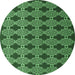 Round Machine Washable Abstract Emerald Green Contemporary Area Rugs, wshcon1041emgrn