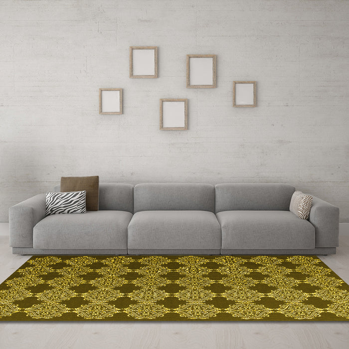 Machine Washable Abstract Yellow Contemporary Rug in a Living Room, wshcon1041yw