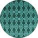 Round Machine Washable Abstract Turquoise Contemporary Area Rugs, wshcon1041turq