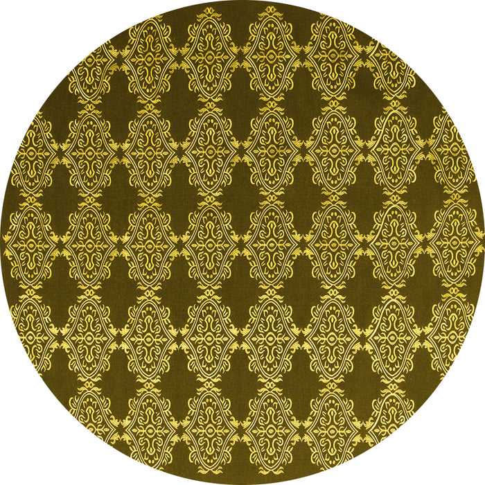 Round Machine Washable Abstract Yellow Contemporary Rug, wshcon1041yw