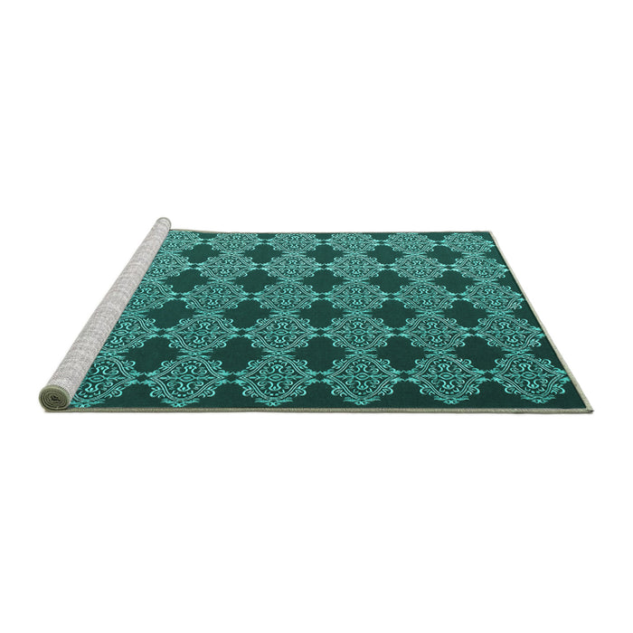 Sideview of Machine Washable Abstract Turquoise Contemporary Area Rugs, wshcon1041turq
