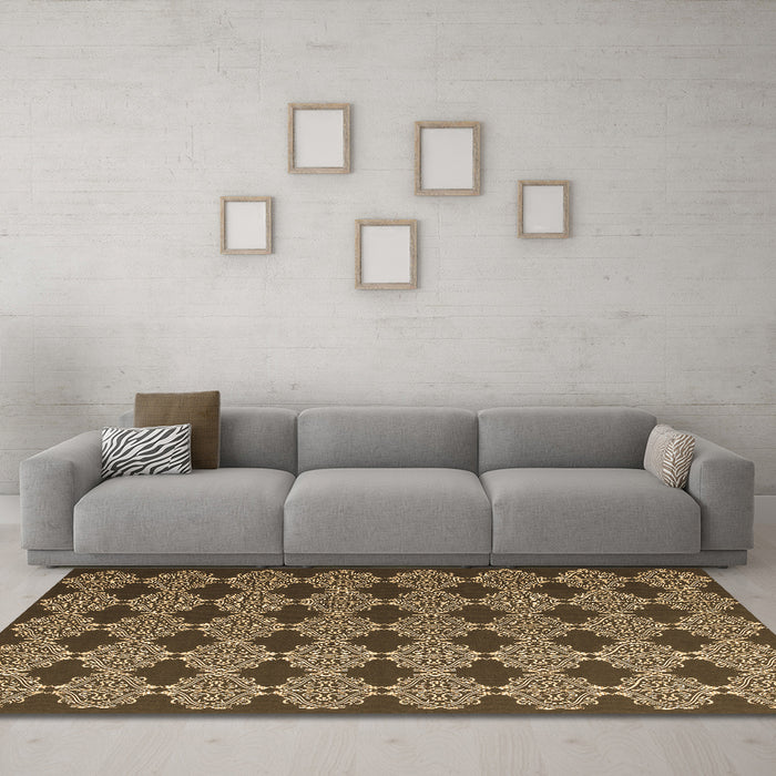 Machine Washable Abstract Brown Contemporary Rug in a Living Room,, wshcon1041brn