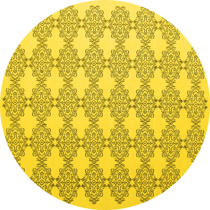 Round Machine Washable Abstract Yellow Contemporary Rug, wshcon1042yw