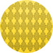 Round Machine Washable Abstract Yellow Contemporary Rug, wshcon1042yw