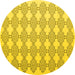 Round Abstract Yellow Contemporary Rug, con1042yw