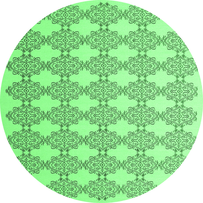 Round Machine Washable Abstract Emerald Green Contemporary Area Rugs, wshcon1042emgrn