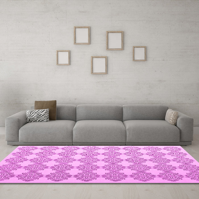 Machine Washable Abstract Pink Contemporary Rug in a Living Room, wshcon1042pnk