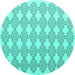 Round Abstract Turquoise Contemporary Rug, con1042turq