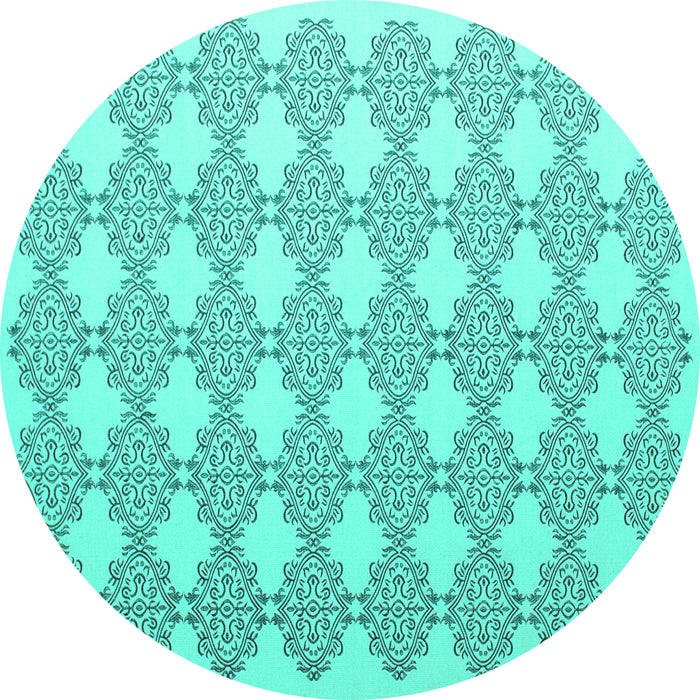 Round Machine Washable Abstract Turquoise Contemporary Area Rugs, wshcon1042turq