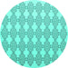 Round Machine Washable Abstract Turquoise Contemporary Area Rugs, wshcon1042turq
