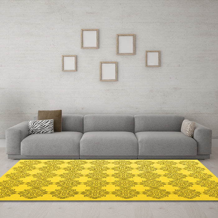 Machine Washable Abstract Yellow Contemporary Rug in a Living Room, wshcon1042yw