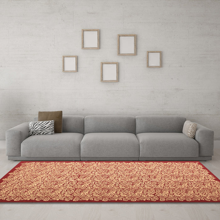 Machine Washable Abstract Brown Contemporary Rug in a Living Room,, wshcon1043brn