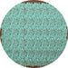 Round Machine Washable Abstract Turquoise Contemporary Area Rugs, wshcon1043turq