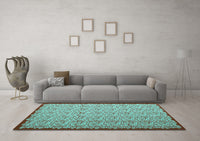 Machine Washable Abstract Turquoise Contemporary Rug, wshcon1043turq