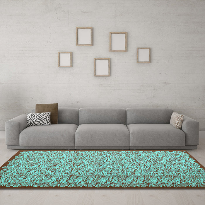 Machine Washable Abstract Turquoise Contemporary Area Rugs in a Living Room,, wshcon1043turq