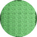 Round Machine Washable Abstract Emerald Green Contemporary Area Rugs, wshcon1043emgrn