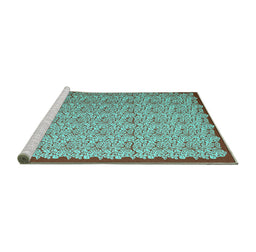 Sideview of Machine Washable Abstract Turquoise Contemporary Area Rugs, wshcon1043turq