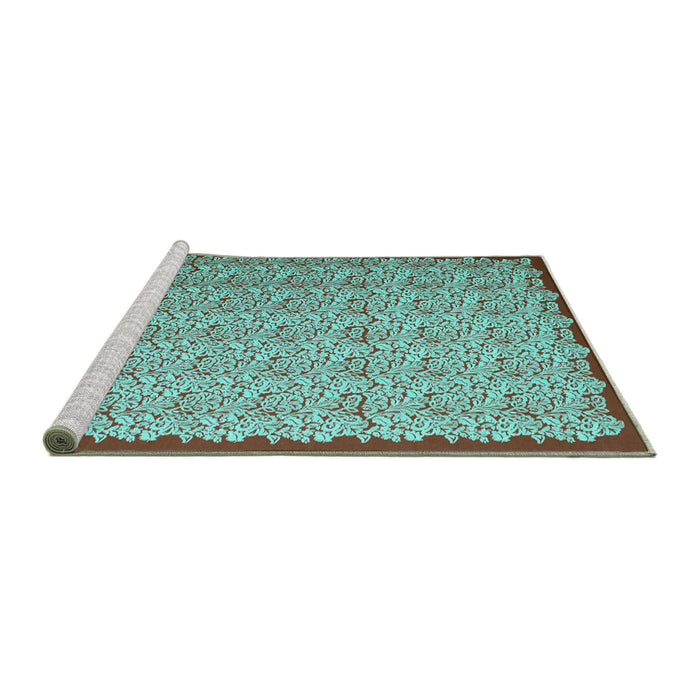 Sideview of Machine Washable Abstract Turquoise Contemporary Area Rugs, wshcon1043turq