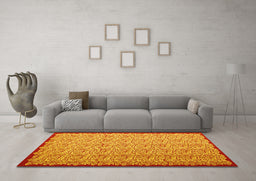 Machine Washable Abstract Yellow Contemporary Rug in a Living Room, wshcon1043yw