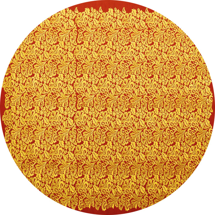 Round Machine Washable Abstract Yellow Contemporary Rug, wshcon1043yw