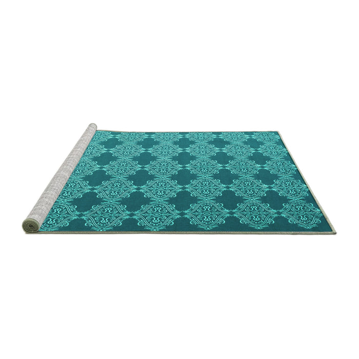 Sideview of Machine Washable Abstract Turquoise Contemporary Area Rugs, wshcon1044turq