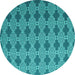 Round Machine Washable Abstract Turquoise Contemporary Area Rugs, wshcon1044turq