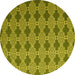 Round Machine Washable Abstract Yellow Contemporary Rug, wshcon1044yw