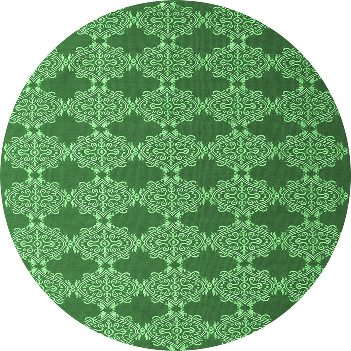 Round Machine Washable Abstract Emerald Green Contemporary Area Rugs, wshcon1044emgrn