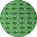 Round Machine Washable Abstract Emerald Green Contemporary Area Rugs, wshcon1044emgrn