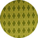 Round Abstract Yellow Contemporary Rug, con1044yw