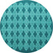 Round Machine Washable Abstract Turquoise Contemporary Area Rugs, wshcon1045turq