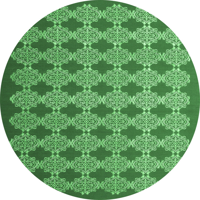 Round Machine Washable Abstract Emerald Green Contemporary Area Rugs, wshcon1045emgrn