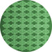 Round Machine Washable Abstract Emerald Green Contemporary Area Rugs, wshcon1045emgrn