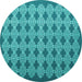 Round Abstract Turquoise Contemporary Rug, con1045turq