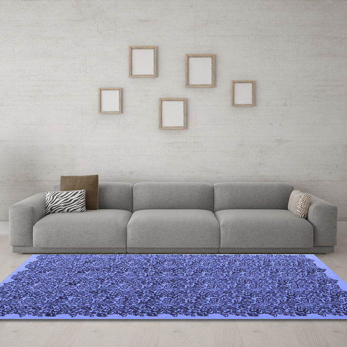Machine Washable Abstract Blue Contemporary Rug in a Living Room, wshcon1046blu
