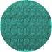 Round Machine Washable Abstract Turquoise Contemporary Area Rugs, wshcon1046turq