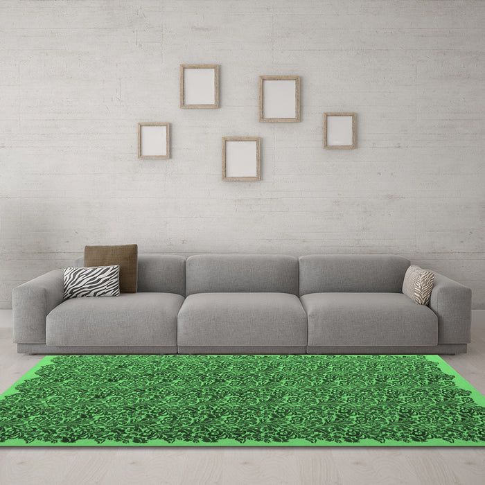 Machine Washable Abstract Emerald Green Contemporary Area Rugs in a Living Room,, wshcon1046emgrn
