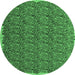 Round Machine Washable Abstract Emerald Green Contemporary Area Rugs, wshcon1046emgrn